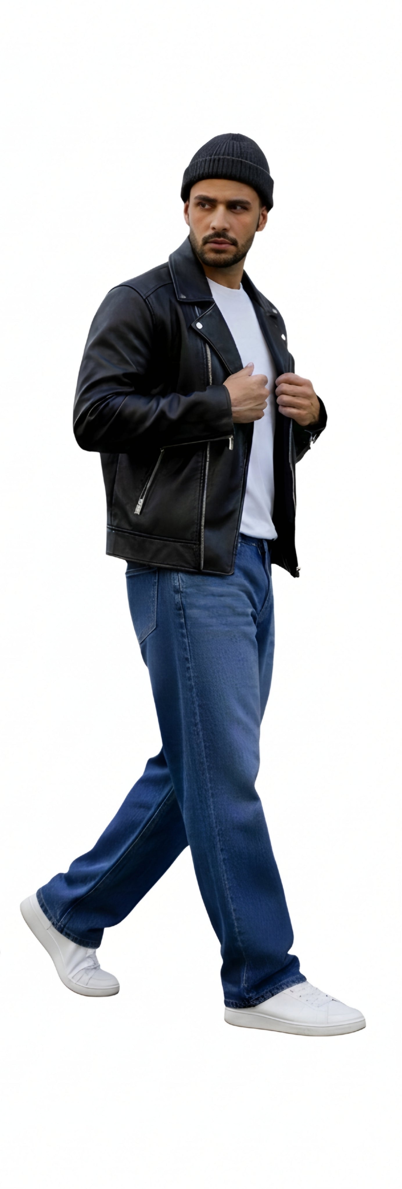 Mens Dark Blue Whisker Jeans baggy fit loose fit