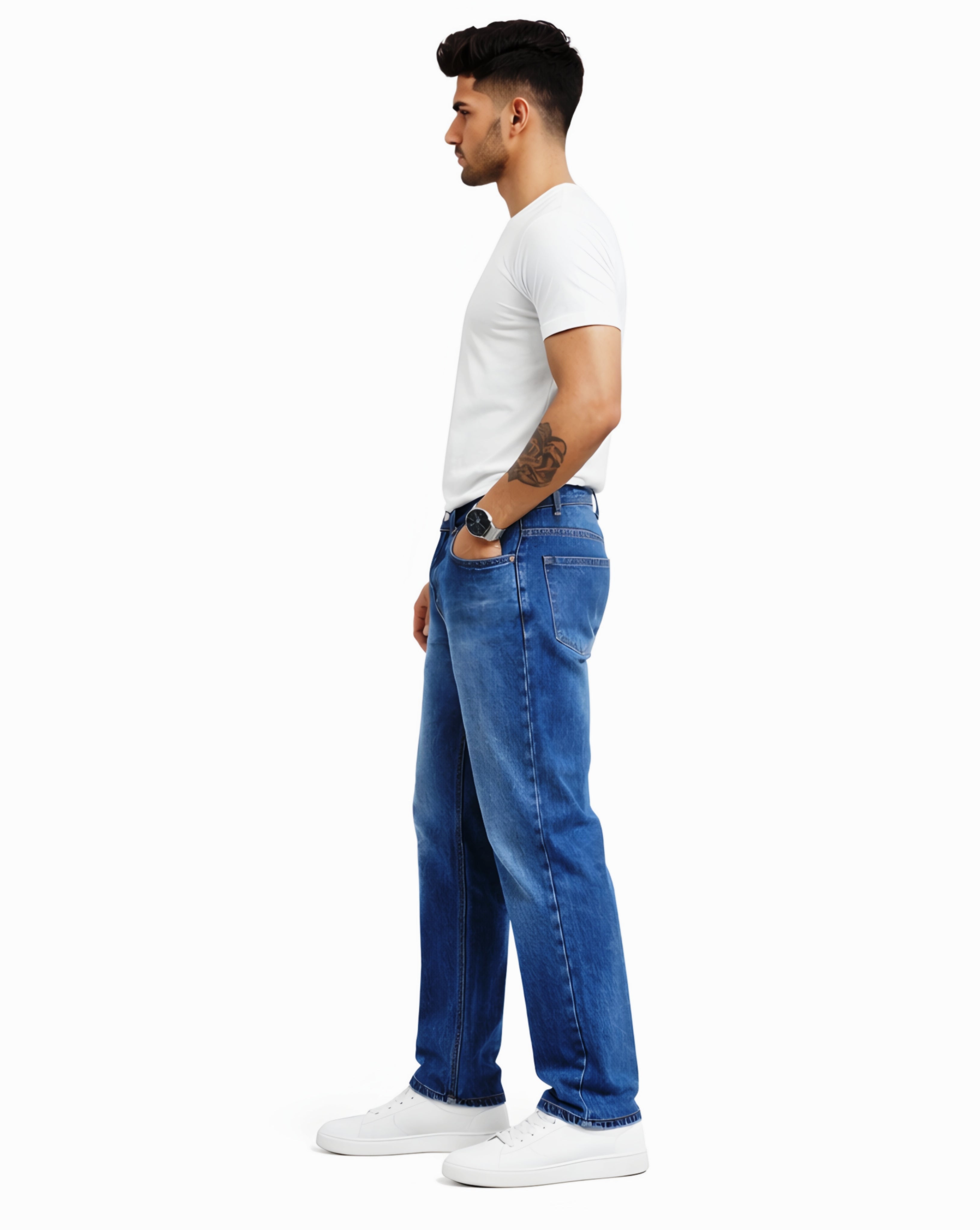 Mens Light Blue Whisker Jeans baggy fit loose fit