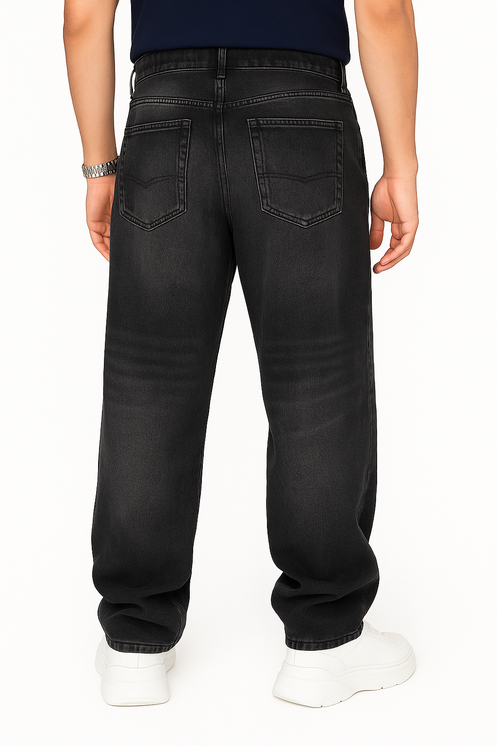 Mens Black Whisker Jeans baggy fit loose fit