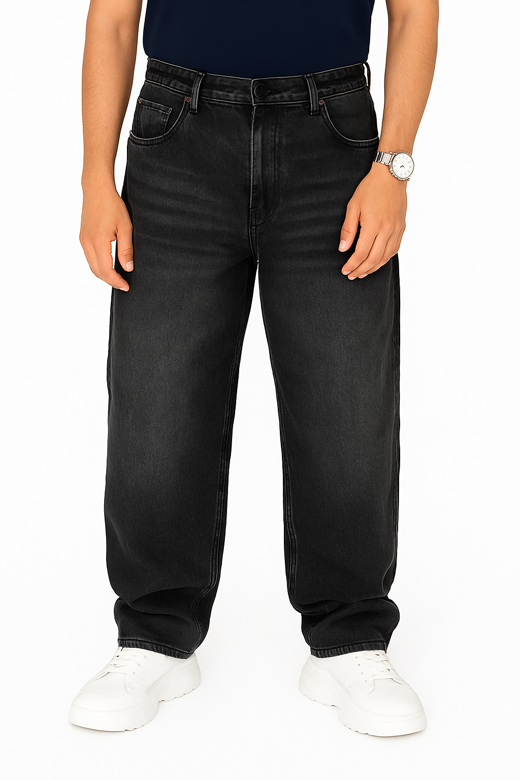 Mens Black Whisker Jeans baggy fit loose fit