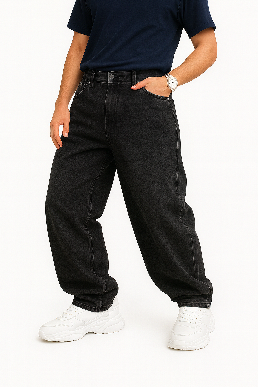 Mens Black Whisker Jeans baggy fit loose fit