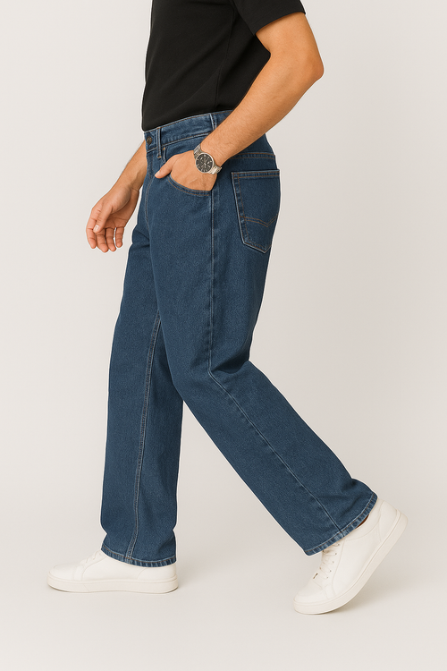 Mens Dark Blue Baggy Fit loose Fit Jeans